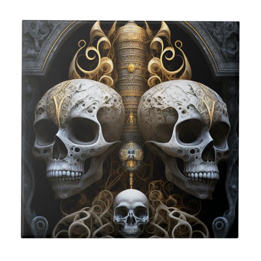 Skulls Gothic Horror Gothic Surreal Art Tegeltje (Voorkant)