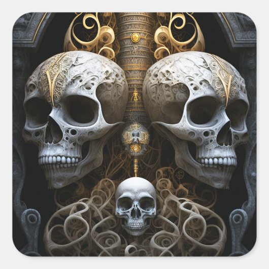 Skulls Gothic Horror Gothic Surreal Art Vierkante Sticker (Voorkant)