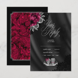 Skulls Gothic Wedding Burgundy ID866 RSVP Kaartje