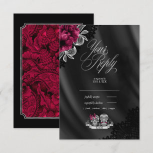 Skulls Gothic Wedding Burgundy ID866 RSVP Kaartje