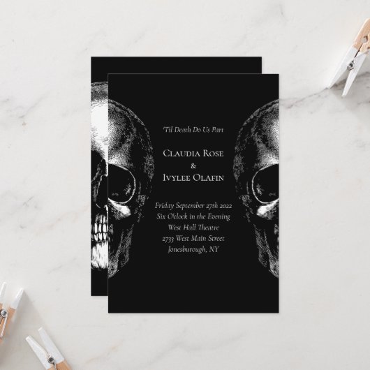 Skulls Gothic Wedding Invitation Kaart (Voorkant / Achterkant in situ)