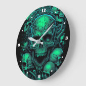 Skulls Green Black Scary Biker Gothic Halloween Grote Klok (Hoek)