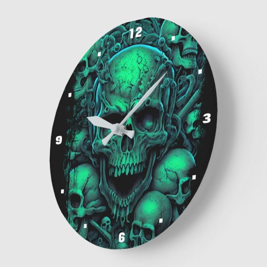 Skulls Green Black Scary Biker Gothic Halloween Grote Klok (Hoek)