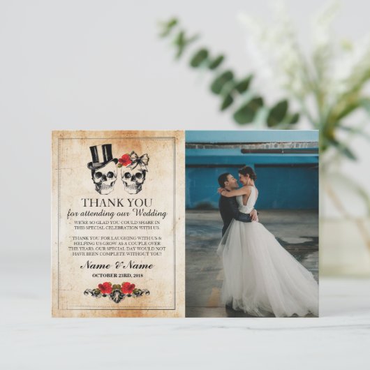 Skulls Halloween Dank u wel een Gothic-fotokaart Kaart (Staand voorkant)