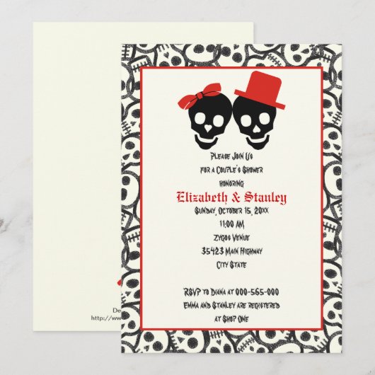 Skulls Halloween red black bruiloft douche Kaart (Voorkant / Achterkant)