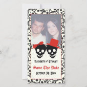 Skulls Halloween red black bruiloft Save the Date (Voorkant)
