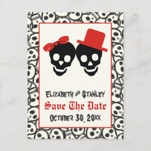 Skulls Halloween red black bruiloft Save the Date Aankondigingskaart