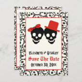 Skulls Halloween red black bruiloft Save the Date Aankondigingskaart (Voorkant / Achterkant)