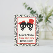 Skulls Halloween red black bruiloft Save the Date Aankondigingskaart (Staand voorkant)
