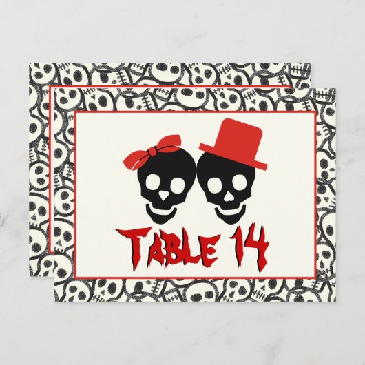 Skulls Halloween red black trouwtafel nummer Briefkaart (Voorkant / Achterkant)