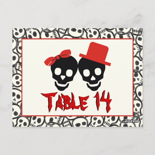 Skulls Halloween red black trouwtafel nummer Briefkaart (Achterkant)