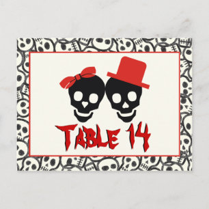 Skulls Halloween red black trouwtafel nummer Briefkaart