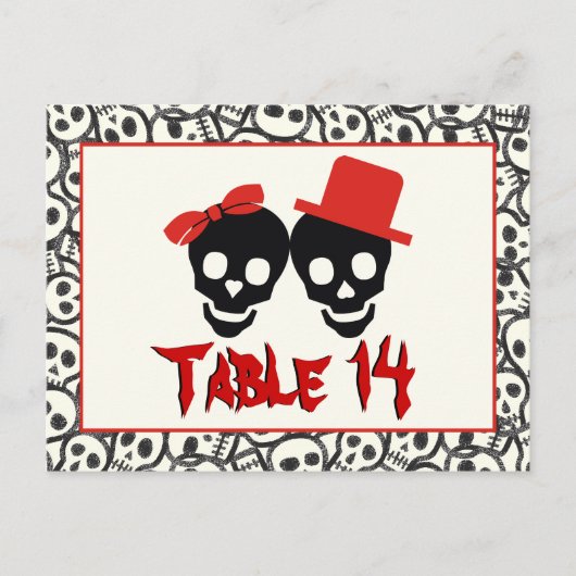 Skulls Halloween red black trouwtafel nummer Briefkaart (Voorkant)