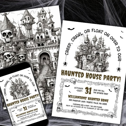 Skulls Haunted House Party Kaart