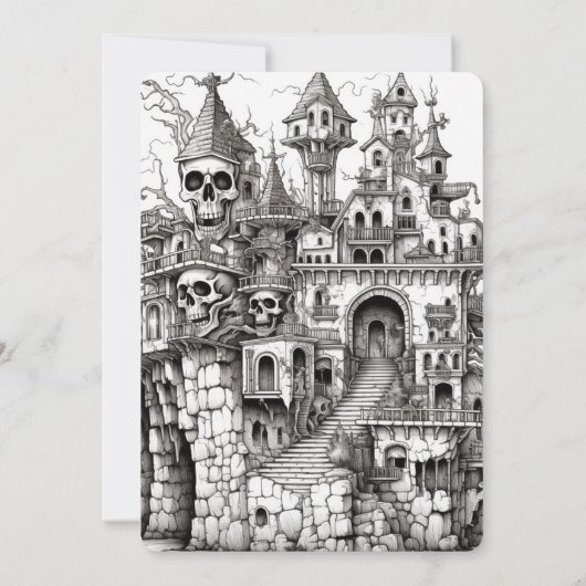 Skulls Haunted House Party Kaart (Achterkant)