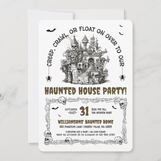 Skulls Haunted House Party Kaart (Voorkant)