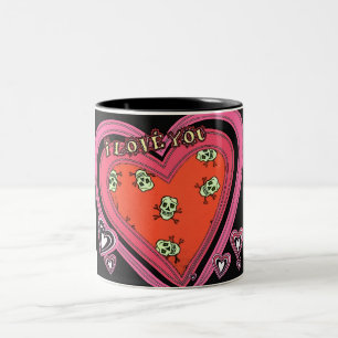 Skulls-I Love You-Heart-Design-Mok Tweekleurige Koffiemok