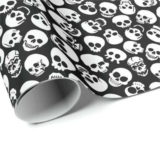 Skulls in Black Background Pattern Cadeaupapier (Rol Hoek)