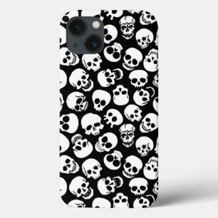 Skulls in Black Background Pattern iPhone 13 Hoesje