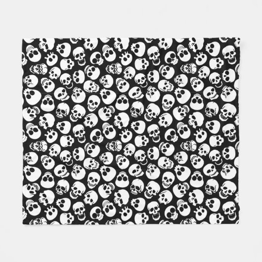 Skulls in Black Background Pattern Fleece Deken (Voorkant (Horizontaal))