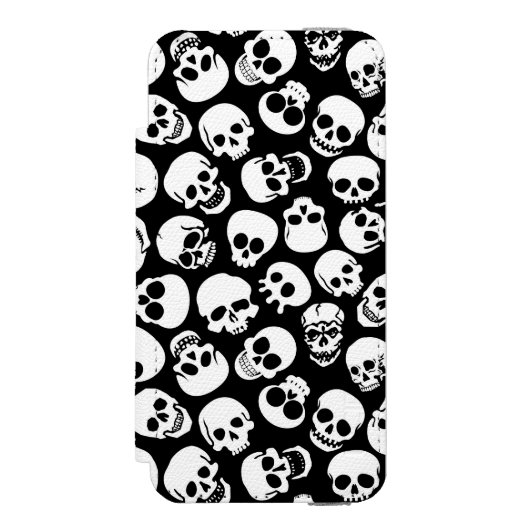 Skulls in Black Background Pattern Incipio iPhone Portemonnee Hoesje (Voorkant Agenda)