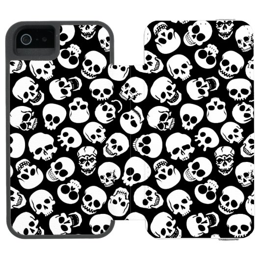 Skulls in Black Background Pattern Incipio iPhone Portemonnee Hoesje (Agenda Open)