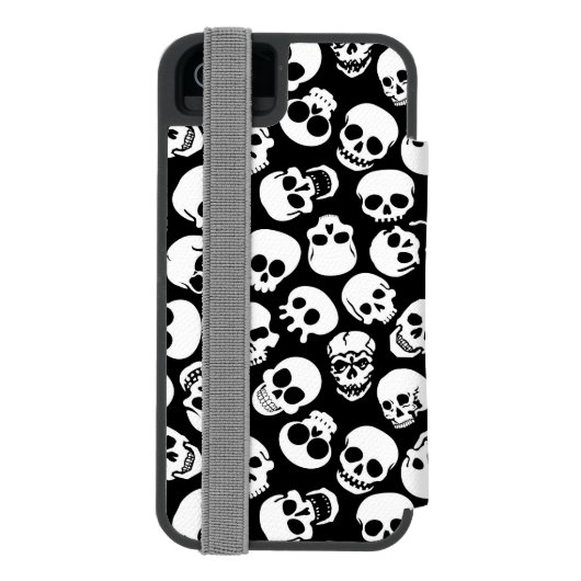Skulls in Black Background Pattern Incipio iPhone Portemonnee Hoesje (Agenda Achterkant)