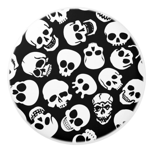 Skulls in Black Background Pattern Keramische Knop (Voorkant)