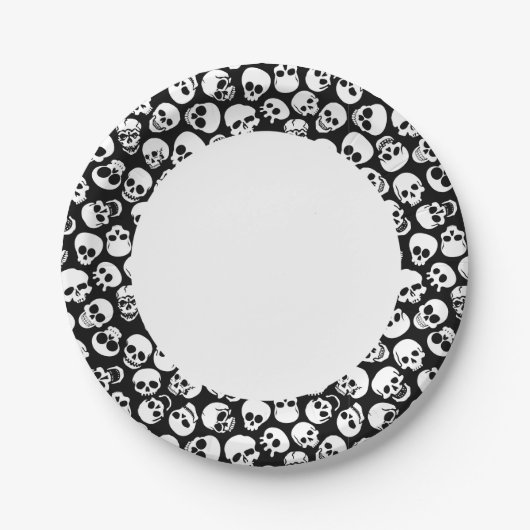 Skulls in Black Background Pattern Papieren Bordje (Voorkant)
