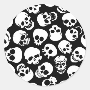 Skulls in Black Background Pattern Ronde Sticker