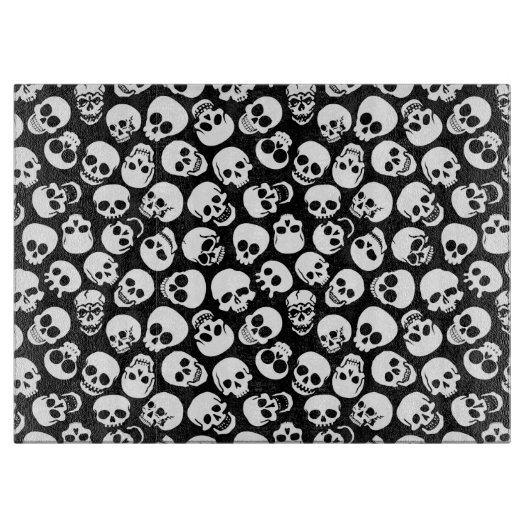 Skulls in Black Background Pattern Snijplank (Voorkant)