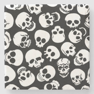 Skulls in Black Background Pattern Stenen Onderzetter