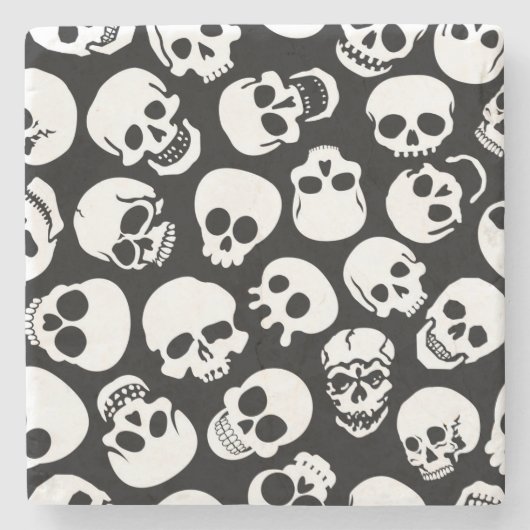 Skulls in Black Background Pattern Stenen Onderzetter (Voorkant)