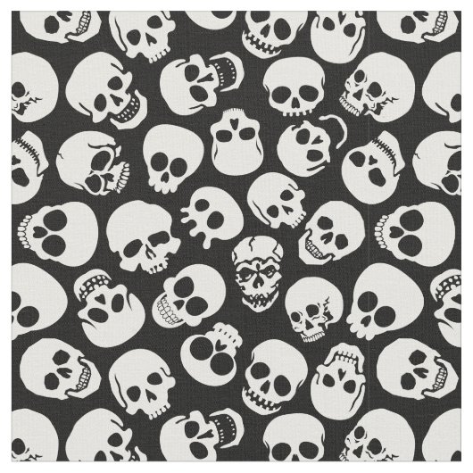 Skulls in Black Background Pattern Stof (Close Up)