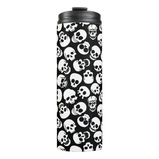 Skulls in Black Background Pattern Thermosbeker (Voorkant)