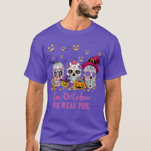 Skulls in oktober Draag roze borstkanker T-shirt