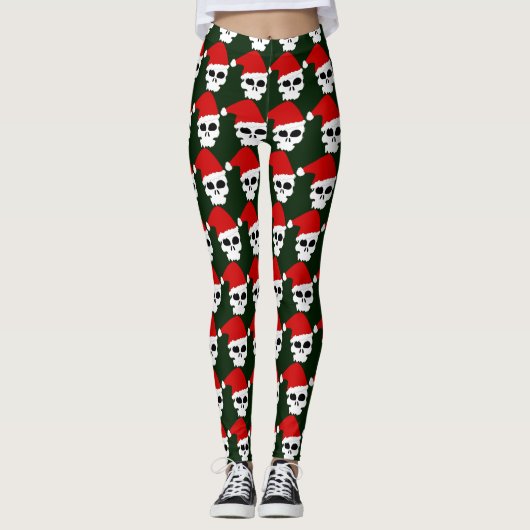 Skulls in rode kerstmantels leggings (Voorkant)