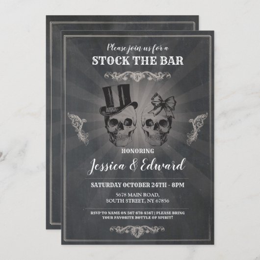 Skulls is de Bar Halloween Chalk Invitation Kaart (Voorkant / Achterkant)