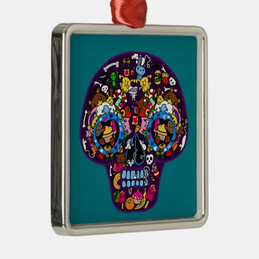 SKULLS - Kawaii Doodle Suiker Kunst door LeahG Metalen Ornament (Rechts)