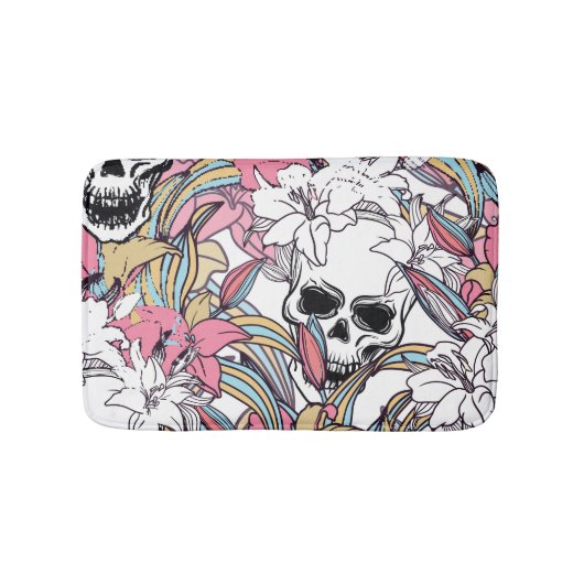 Skulls Lily Flowers: Boho . Badmat (Voorkant)