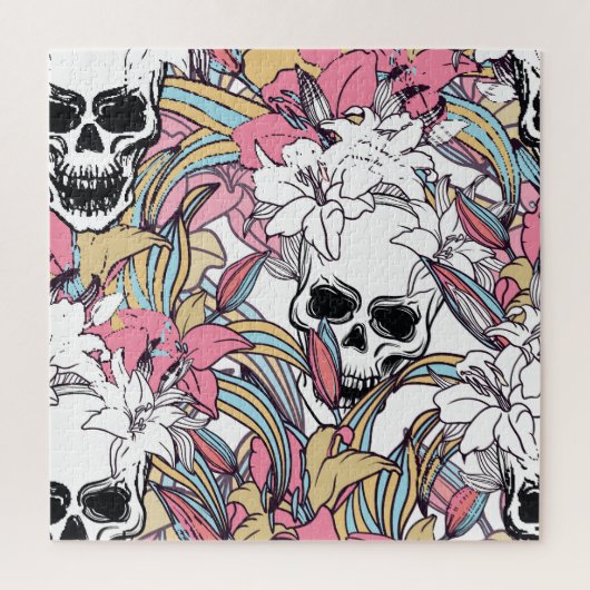 Skulls Lily Flowers: Boho . Legpuzzel (Verticaal)