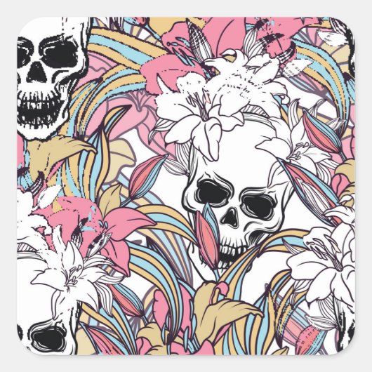 Skulls Lily Flowers: Boho . Vierkante Sticker (Voorkant)