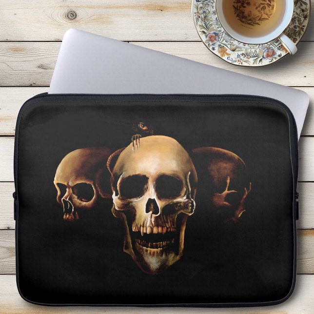 Skulls Menselijk Zwart Laptop Sleeve (Creator heeft geüpload)