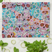 Skulls met bloemen  theedoek (Gevouwen)