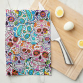Skulls met bloemen  theedoek (Quarter Fold)
