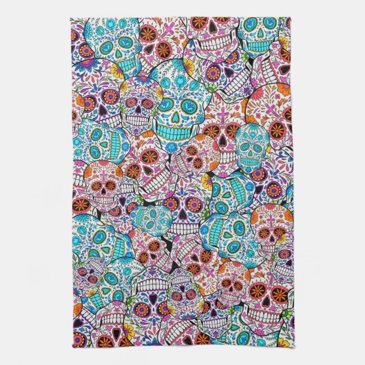 Skulls met bloemen theedoek (Verticaal)