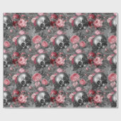 Skulls met roze rozen op grijs cadeaupapier (Vlak)