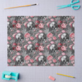 Skulls met roze rozen op grijze ontkoppeling tissuepapier (Craft)