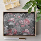 Skulls met roze rozen op grijze ontkoppeling tissuepapier (Geschenk)