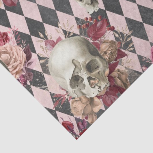 Skulls met Rozen en Roze Gecontroleerd Tissuepapier (Detail)